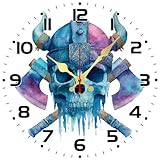 Vdenvileye Orologio da parete a forma di teschio, 30 cm, rotondo, in legno, moderno, silenzioso (senza ticchetto), alimentato a batteria, per bagno, camera da letto, soggiorno, cucina, decorazione da