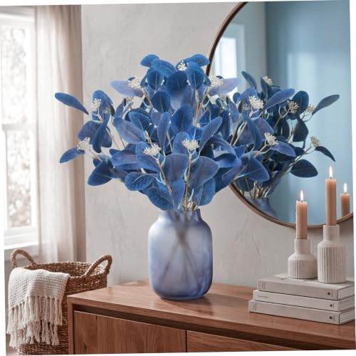 6 Tallos de eucalipto azul de 21 ramas de vegetación con bayas azul plateado para arreglos florales 7