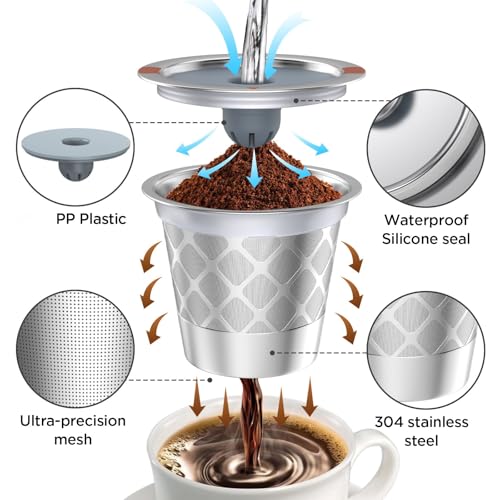 Image of Reusable k Cup Coffee Filters,Universal stainless steel Refillable k Cups Filter Use for K 2.0 and 1.0 Coffee Makers-brewers (4pack)