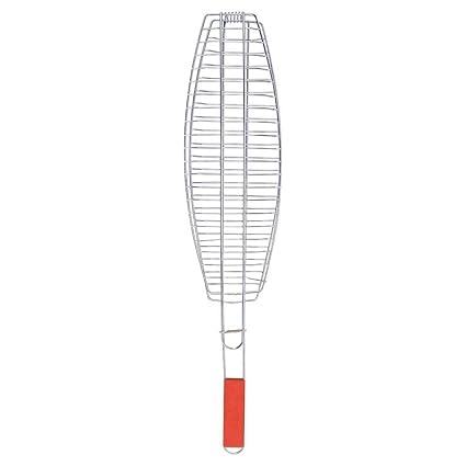 ARKIT Barbeque BBQ Clip Folder Grill Single Meat Fish Vegetable BBQ Tool Fish Grill Wooden Handle Hinged Basket.