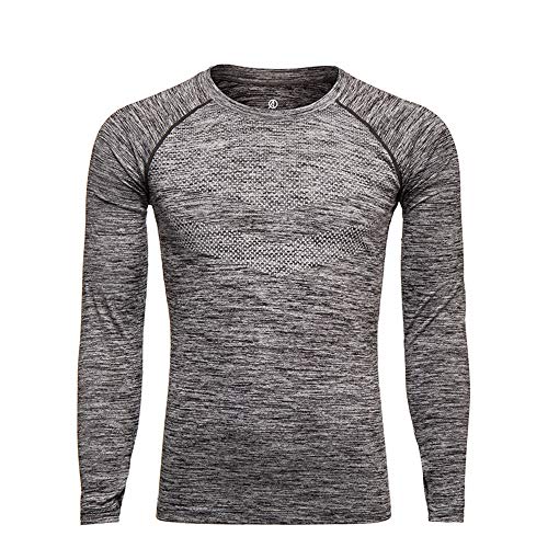 Kamo Fitness Long Sleeve Activewear T-Shirt for Men with Fast Drying and Moisture Transport (Small, Grey)