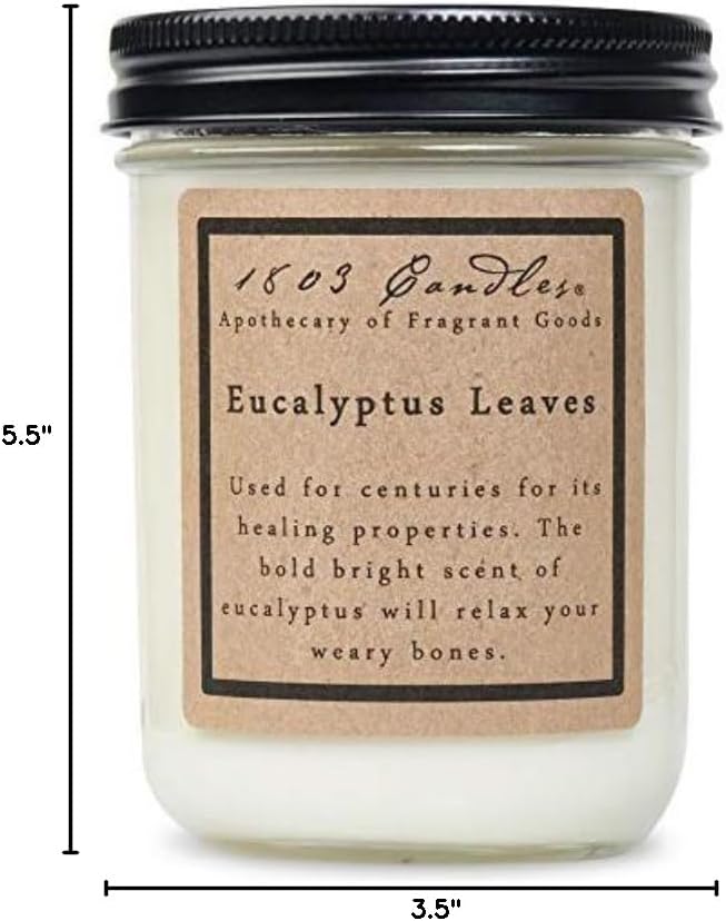 1803 Candles - 14 oz. Jar Soy Candles - (Eucalyptus Leaves)