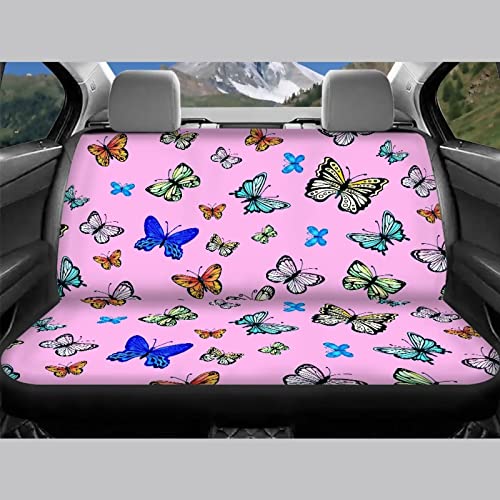 Image of Muti-Color Butterfly Print Pink Seat Covers for Cars Full Set Elastic Durable Non Slip Two Front Seat Cover Rear Bench Universal Car Seat Protector Fit Trucks SUV Comfort Soft Automotive Seat Cover