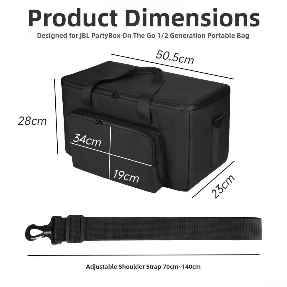 Custodia rigida per JBL per partybox On-The-Go 2/1 - Borsa da viaggio per altoparlanti con manico - Guscio protettivo resistente all'acqua - Borsa portatile - Nero 52 x 24 x 29 cm
