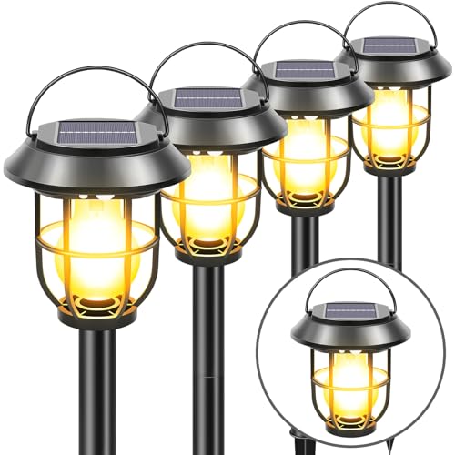 Awethone 4 Pack Solar Motion Sensor Pathway Lights Outdoor, Tungsten Bulb Induction Wall Light, 3 in 1 Hanging Lantern, Waterproof Auto On/Off Landscape Lighting for Garden/Patio/Yard/Walkway