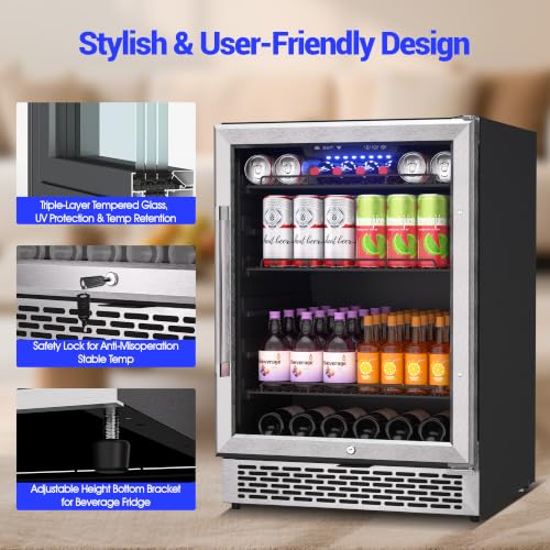 Image of 24 Inch Beverage Refrigerator with Glass Door, 200-Can Drink Cooler Fridge