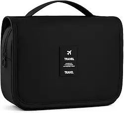Necessaire Unissex Organizadora Portátil para Viagem e Uso Diário, Fecho com Zíper e Gancho para Pendurar, Várias Divisórias, Material Premium Resistente à Água - 2025 (Preto)