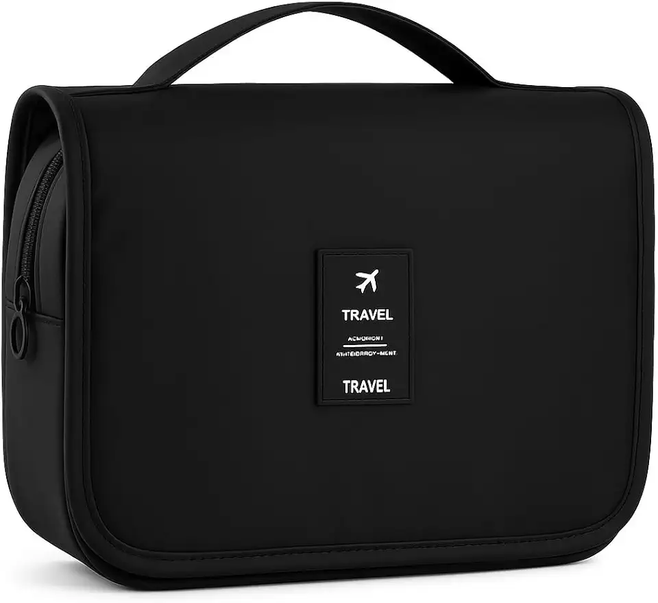 Necessaire Unissex Organizadora Portátil para Viagem e Uso Diário, Fecho com Zíper e Gancho para Pendurar, Várias Divisórias, Material Premium Resistente à Água - 2025 (Preto)