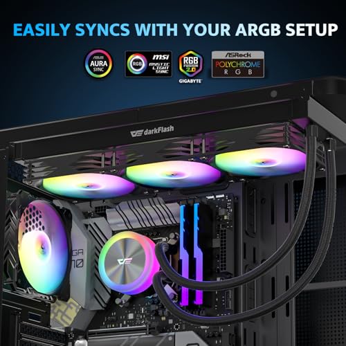 darkFlash DG360 All-in-one Liquid CPU Cooler, High-Performance Pump, ARGB Sync, PWM Daisy Chain Connection Fans, AIO Cooler Compatible with Intel 1851/1700, AMD AM4/AM5 (Black, 360mm AIO) by darkFlash - Image 6