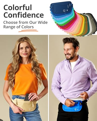 Vantamo Bauchtasche Damen Ultraflach mit RFID-Schutz, Geldgürtel für Reisen mit 2 Fächer und Verstellbarem Gurt, Hüfttasche Herren für Laufen und Wandern Passt für Reisepass, Bargeld und Telefon