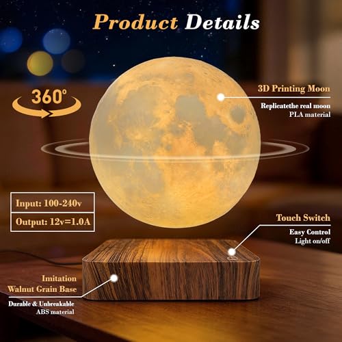 Flagest Lampe en lévitation en forme de lune 3 couleurs flottante - Lampe rotative à LED 3D - Lumière de lune magnétique - Cadeau idéal pour la Saint-Valentin, un anniversaire de mariage - Décoration – vue 3