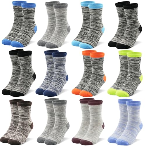 ZERULETS - ZERULETS Kids Socks Toddler Sock Boys Crew Sock 12 Pairs Athletic Mid Calf Half Cushion Socks for Boys Girls 1-14 Years(Multicolor-A,7-10 Years）
