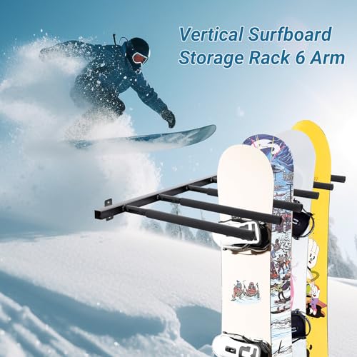 Neorexon Surfboard Rack Wall Mount 6 Arms, Surfboard Rack for Wall with Rubber Mat, Vertical Paddle Board Storage Holds 6 Boards Storage Mount System at Home and Garage - Thumbnail 6