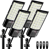 Atoechie 4-Pack Solar Street Lights, Outdoor Flood Light with Dual Motion Sensors, Dusk to Dawn, 6500k Dimmable Security Lamps with Remote Control, IP66 Waterproof Solar Powered Parking Lot Lights