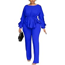 knowfashionstyle WomenS 2 Piece Outfits Suit Set Long Sleeve Peplum Top Pants Sets Casual Pantsuits Elegant Business Suit