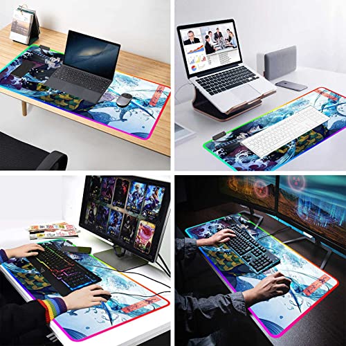 Rgb Large Gaming Mouse Pad Anime Giyu Sword,Laptop Desk Pad,Mousepad With Stitched Edge Frame & Non-Slip Rubber Base,Computer Keyboard And Mice Pads Mouse Mat 31.5X15.7 #TOP4
