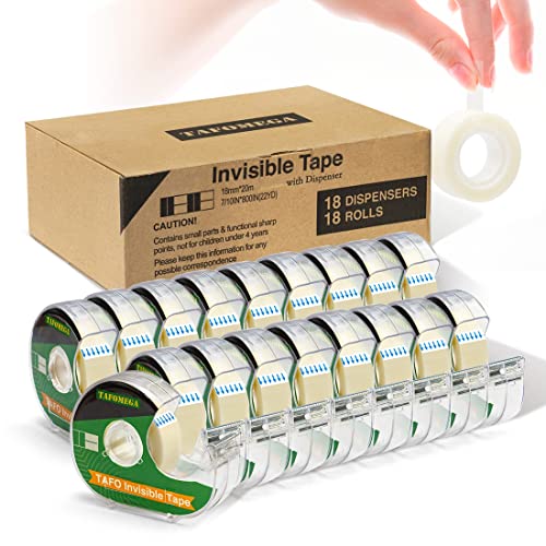 Clear Tape with Dispenser - 18 Pack Frosted Writable Invisible Tape for Home, Office, School, Gift Wrapping, Paper Repair - 7/10" x 800"