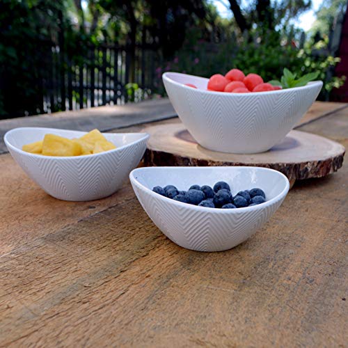 Euro Ceramica Highlands 3 Piece Porcelain Serving Bowls Set, Modern Chevron Texture, White - 40Oz, 36Oz, And 10Oz, Chip Resistant - Nesting - Perfect For Salads Fruits Dips #TOP5