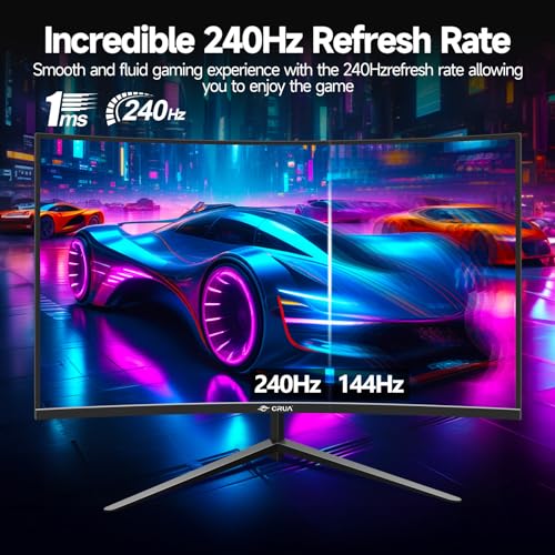 CRUA Gaming Monitor 32 Inch 240Hz, Curved PC Monitor Full HD 1080P 1500R Frameless Computer Monitor with FreeSync and Eye Care Technology, Supports VESA - Image 4