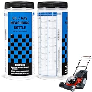 [2-Pack] Wide Mouth Oil / Gas Measuring Bottle – Reusable Mixing Bottle For Two Stroke Engines – Six Different Ratios & Smudge-Proof Measurements in Gallons & Liters – Mix Oil / Fuel Hundreds of Times