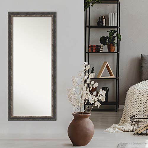 Amanti Art Full Body Brown Framed Floor Leaner Mirror, Glass Size 24X60, Bark Rustic Char #TOP4