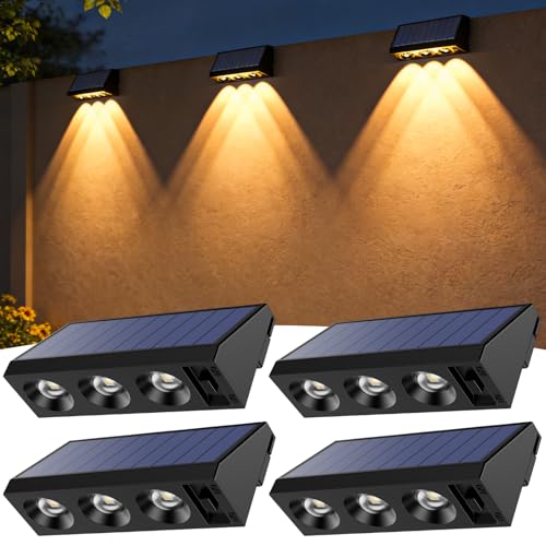 Ruvizlu Solarlampen für Außen Garten 4 Stück Solar Wandleuchte Aussen mit 3 Helle LED Zaunleuchten Solar für Draußen IP65 wasserdichte für Zäune Terrasse Deck Stufen Treppen Wand Warmweiß