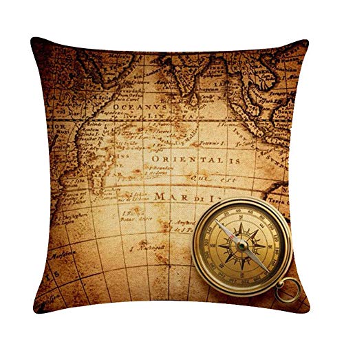 Homyall Map Decorative Pillow Covers Cotton Linen Globe Throw Pillow Covers Set Of 4 Square Compass Cushion Covers 18X18 Inch, 4 Packs (Nautical Map) #TOP4