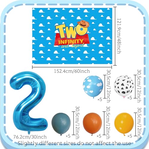LaVenty Two Infinity and Beyond Birthday Decorations 2nd Birthday Balloon Garland Arch Backdrop Banner Cake Topper for Boy 2 Birthday Party