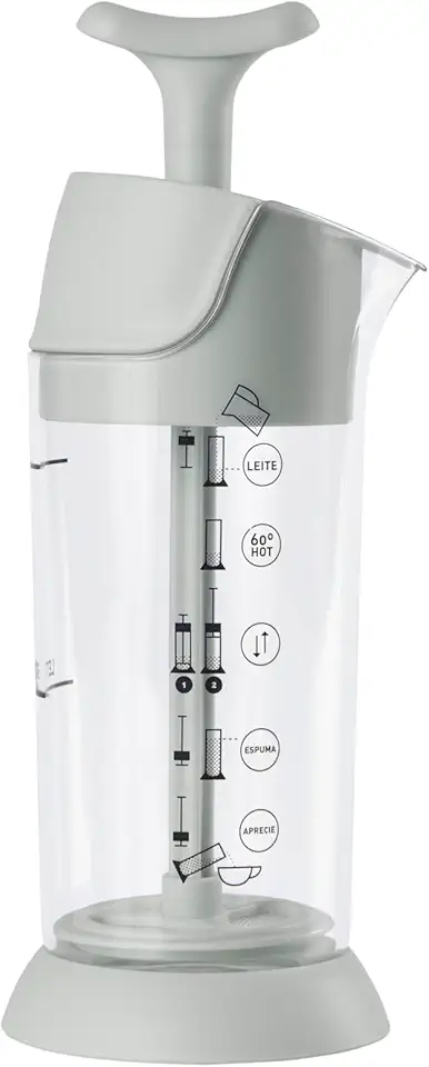 Espumador de Leite Pressca – Cremeira Manual Para Leite Quente e Frio, Livre de BPA, Vai ao Micro-ondas, Alta Resistência, Café Cremoso em Segundos- Cor:Cinza Fendi
