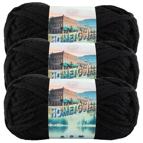 Image of Lion Brand Yarn Hometown Yarn, Super-Bulky Yarn for Knitting, Crocheting, and Crafting, 3 Pack, Oakland Black | Super Bulky Acrylic Fiber for Warm Crochet Blankets, Knit Winter Hats, Chunky Cardigans, Soft Scarves, Weaving