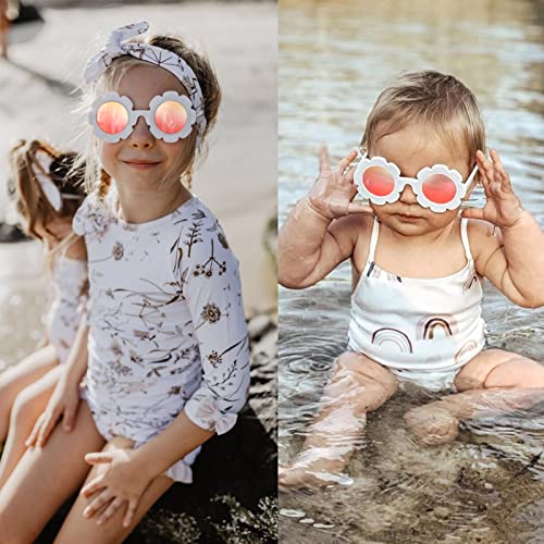 NULOOQ Sunglasses for Kids Girls – Bendable Cute Flower Polarized Round Sunglasses for Toddler Age 2-83