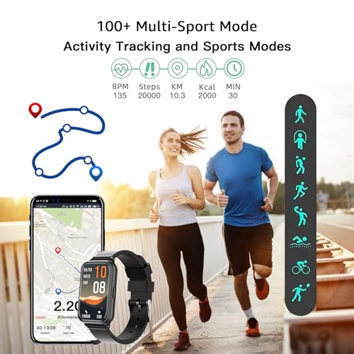 Image of Smart Watch Fitness Tracker Make /Answer calls for Women Men with Heart Rate Blood Oxygen Sleep Monitor Sports Modes Step Calorie Counter IP68 Waterproof for Android Phones iPhone (Rectangle, Black)