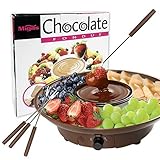 Chocolate Fondue Maker - 110V Electric Chocolate Melting Pot Set with Stainless Steel Bowl, Serving Tray, 4 Steel Forks, Brown
