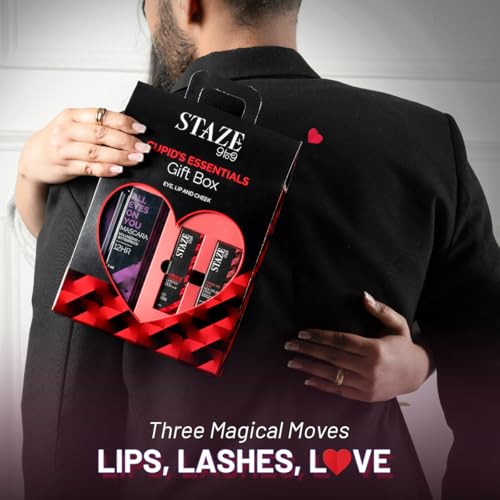 Image of Staze9to9 Cupid's Essentials Gift Box (All Eyes On You Tubing Mascara + Cheek Me Out Multipurpose Blush Stick 03 Spank + Creme De La Matte Lipstick 04 Tequila Sunrise)