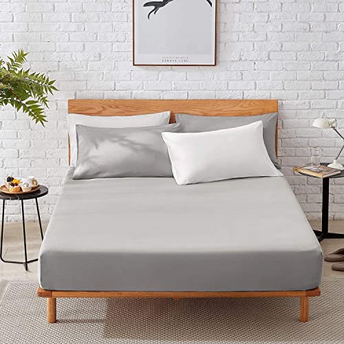 Generic Extra Deep Pocket 14 inch (30 cm) Fitted Sheet – Easy to fit Elasticated 100% Egyptian Cotton Bedsheets 200 Thread Count Bottom Sheets Single Double King Super King Size (Silver, Double)