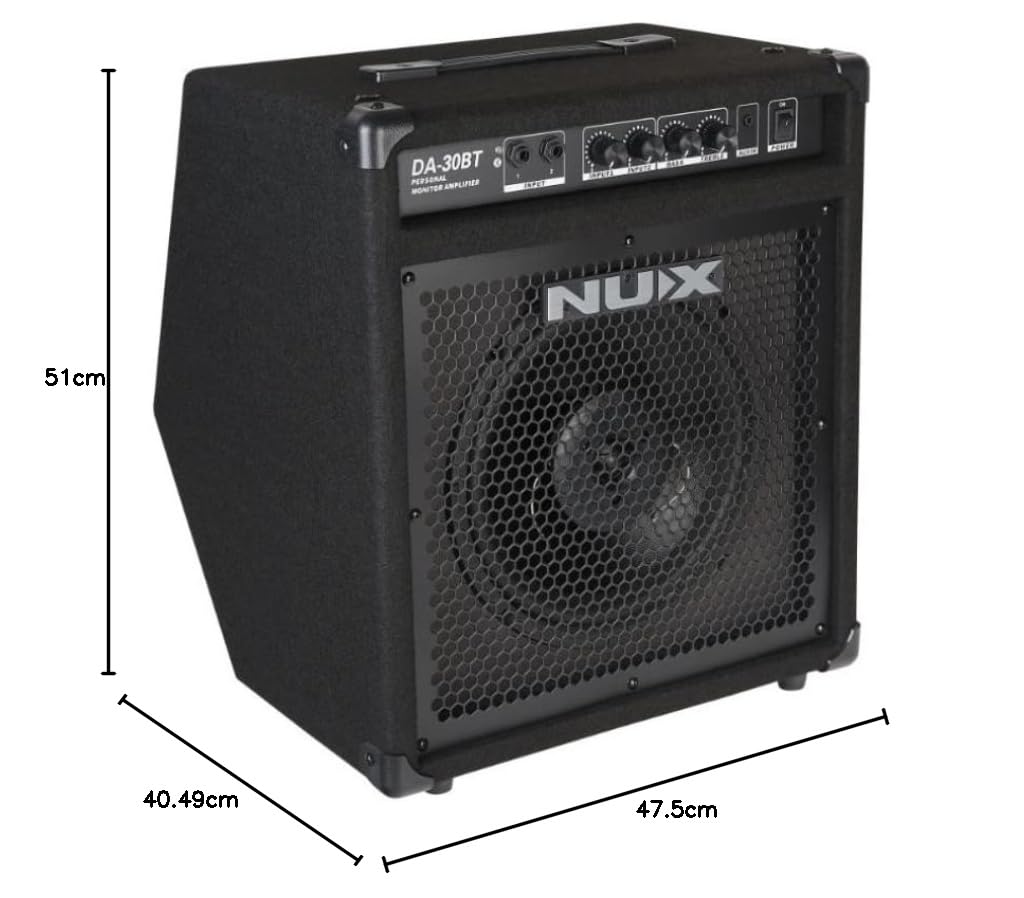 NUX DA-30BT - Altoparlante per batteria, amplificatore per monitor personale, 30 Watt, portatile, Bluetooth per batteria elettronica