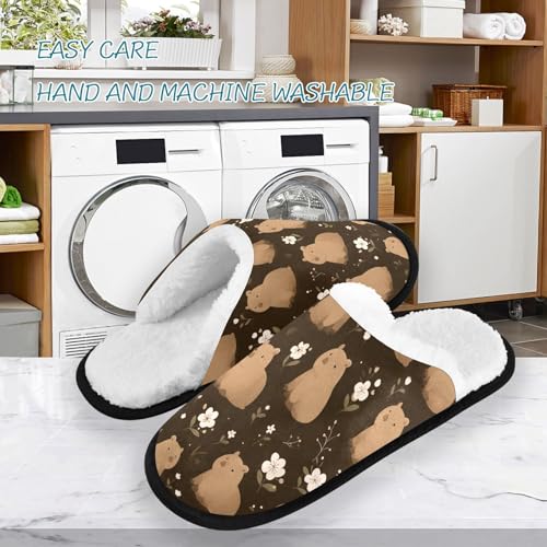 Cute Capibara Brown Flowers Slippers For Women Men Soft Memory Foam Non-Slip Animal Winter Indoor House Shoes Travel Slipper3