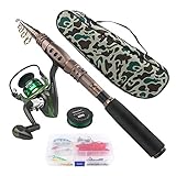 Telescopic Fishing Rod Set,Super Short Light and Hard Portable Carbon Fiber Fishing Throwing Pole+Spinning Reels+Line+Lures Tackle Hooks+Portable Bag, Full Kit for Sea Saltwater Freshwater (1.8m)