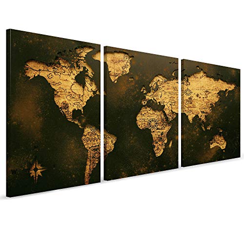 Quadro Decorativo De Parede Sala 120x60 Mapa Mundi Antigo Rústico Kit