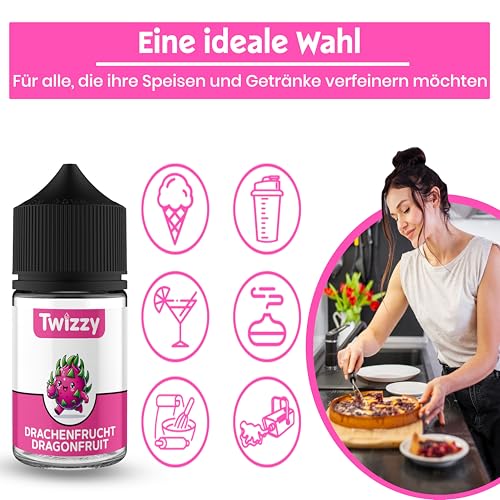 Twizzy Drachenfrucht Lebensmittelaroma -60ml- Intensives Aroma–Ideal zum Backen, in Lebensmitteln & Getränken, auch für Vernebler, Nebelmaschinen, uvm