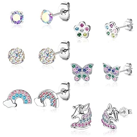 CASSIECA 6 Pairs Silver Earrings for Girls Cover