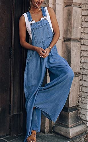 chouyatou Women's Loose Adjustable Strap Wide Leg Denim Bib Overall Jeans Pants4