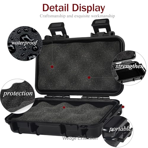 Image of Dry Storage Box, Shockproof Waterproof Box with 2 U‑Shape Buckle, Plastic Storage Container for Cameras, Phones, Camping, Fishing, Hiking(Large-Black)