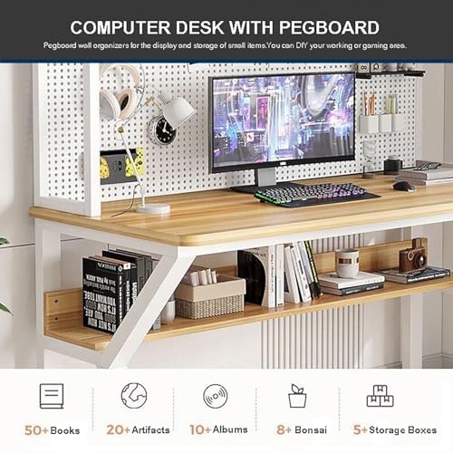 Przestronne biurko z HH - Lar Writing Wortat Steel e Multi-Shelf & Pegboard do gier biurowych i nauki, nowoczesny design i funkcjonalność