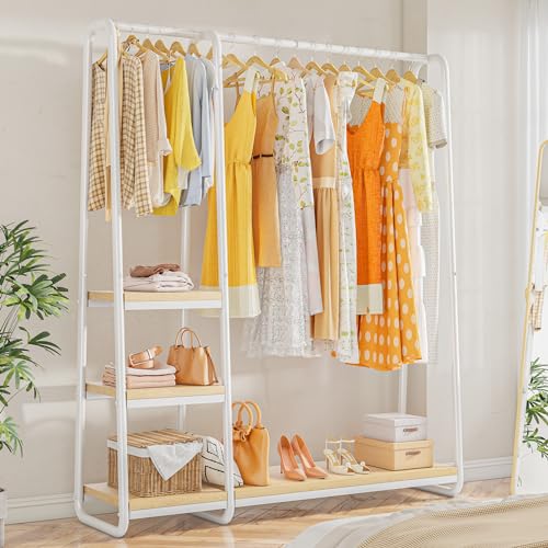 Image of Raybee White Clothing Rack Heavy Duty with Shelves for Hanging Clothes Metal Portable Wardrobe Rack Garment Rack Holds 245LBS 15.6" D x 39.9" W x 67.1" H