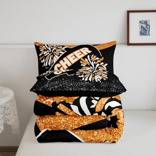 Image of Feelyou Orange Glitter Cheer Comforter Set Toddler Size Dreamy Girly Gymnastic Sports Comforter for Kids Boys Girls Gymnastics Lovers Bedding Set Cheer Sports Duvet Set Room Decor Quilt Set