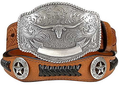 State of Texas Longhorn and Star Western Embossed Leather Belt