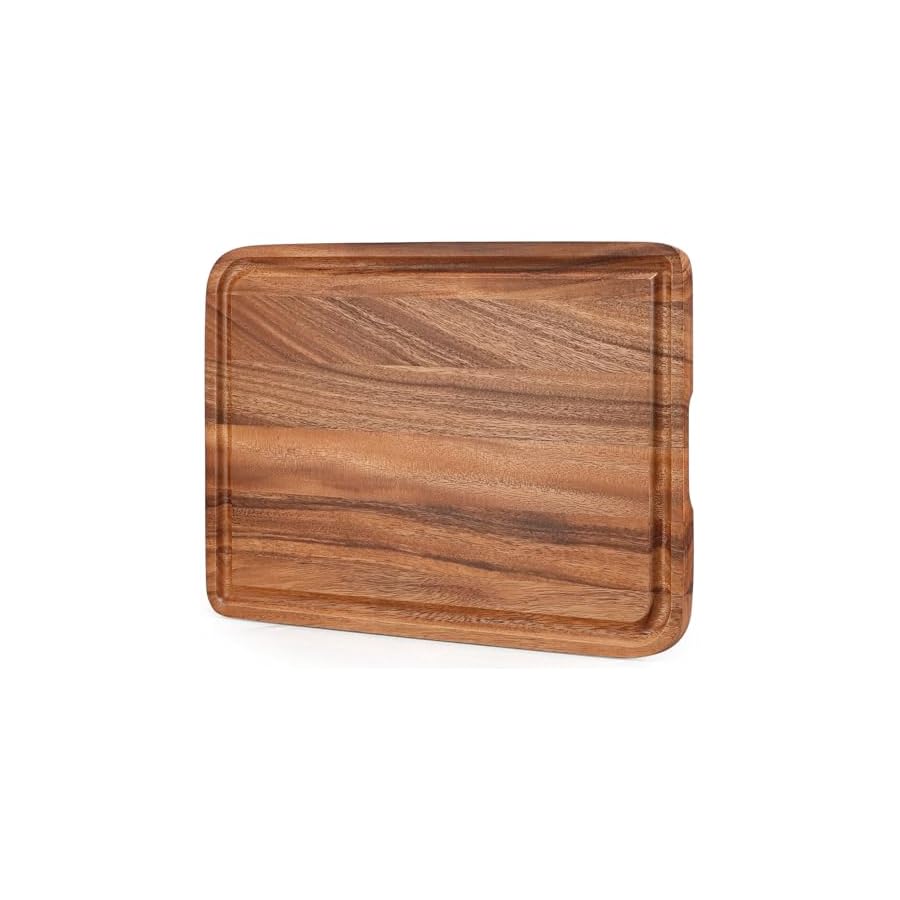 Acacia Wood Cutting Board for Kitchen - Caperci Organic Wooden Chopping Serving Board with Deep Juice Groove for Meat (Butcher Block) Veggies, Fruit and Cheese, 17 x 12"