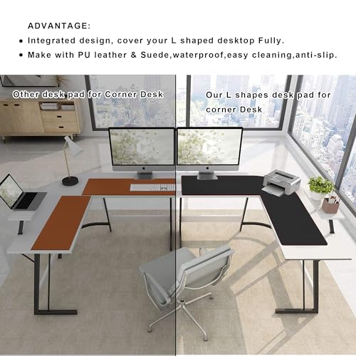 ZORESYN L Shaped Desk Mat 43.3"(L) x 43.3"(L) x 13"(W), Mouse pad for Corner Desk, Computer Corner Desk Pad, Writing Desk Pad Protector, Large Waterproof PU Leather Corner Mousepad - Black by ZORESYN - Image 3