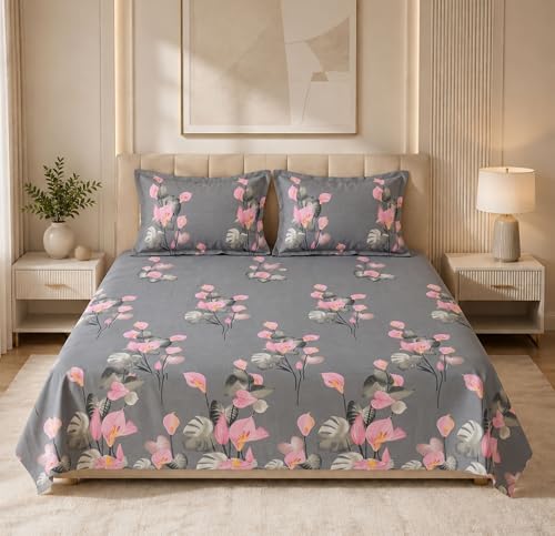 Image of HOMEKART 210 TC Premium Cotton Double Bed Bedsheet with 2 Pillow Covers | Double Bed Sheet Set | Soft, Breathable, Skin Friendly, Wrinkle Resistant & Fade Resistant |228 x 254 cm | Bedding for Home
